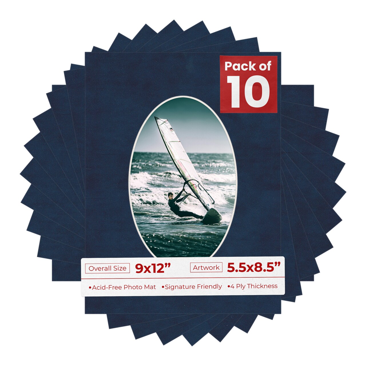 Navy Suede Mat Board for 9x12 Frames - Oval Opening for 5.5x8.5 Photos